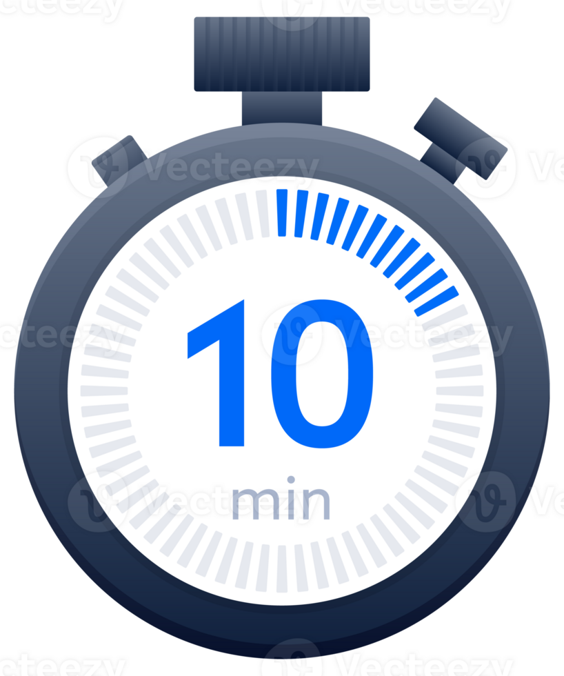 10 min timer and Stopwatch icons. Countdown symbol. Kitchen timer icon. illustration png