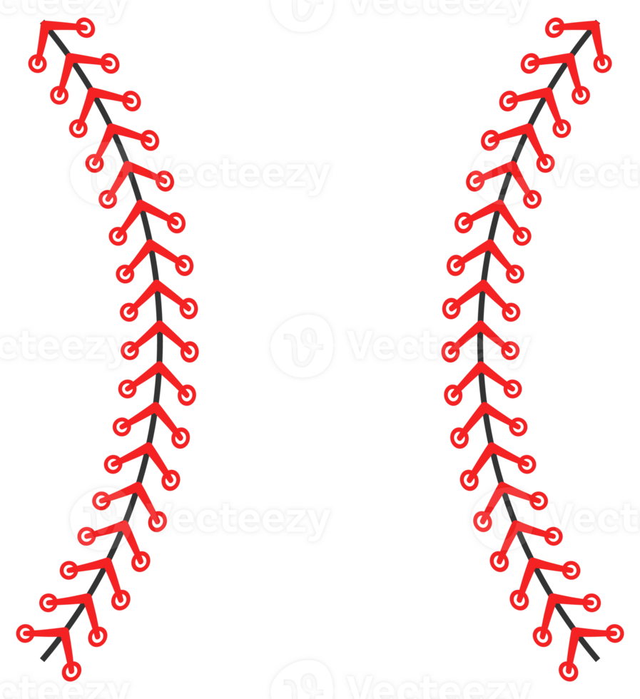 Red and black stitch or stitching of the baseball Isolated on white background. illustration png