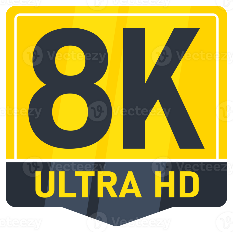 Set of yellow and black 8k ultra hd resolution tv screen stickers showing television display format png