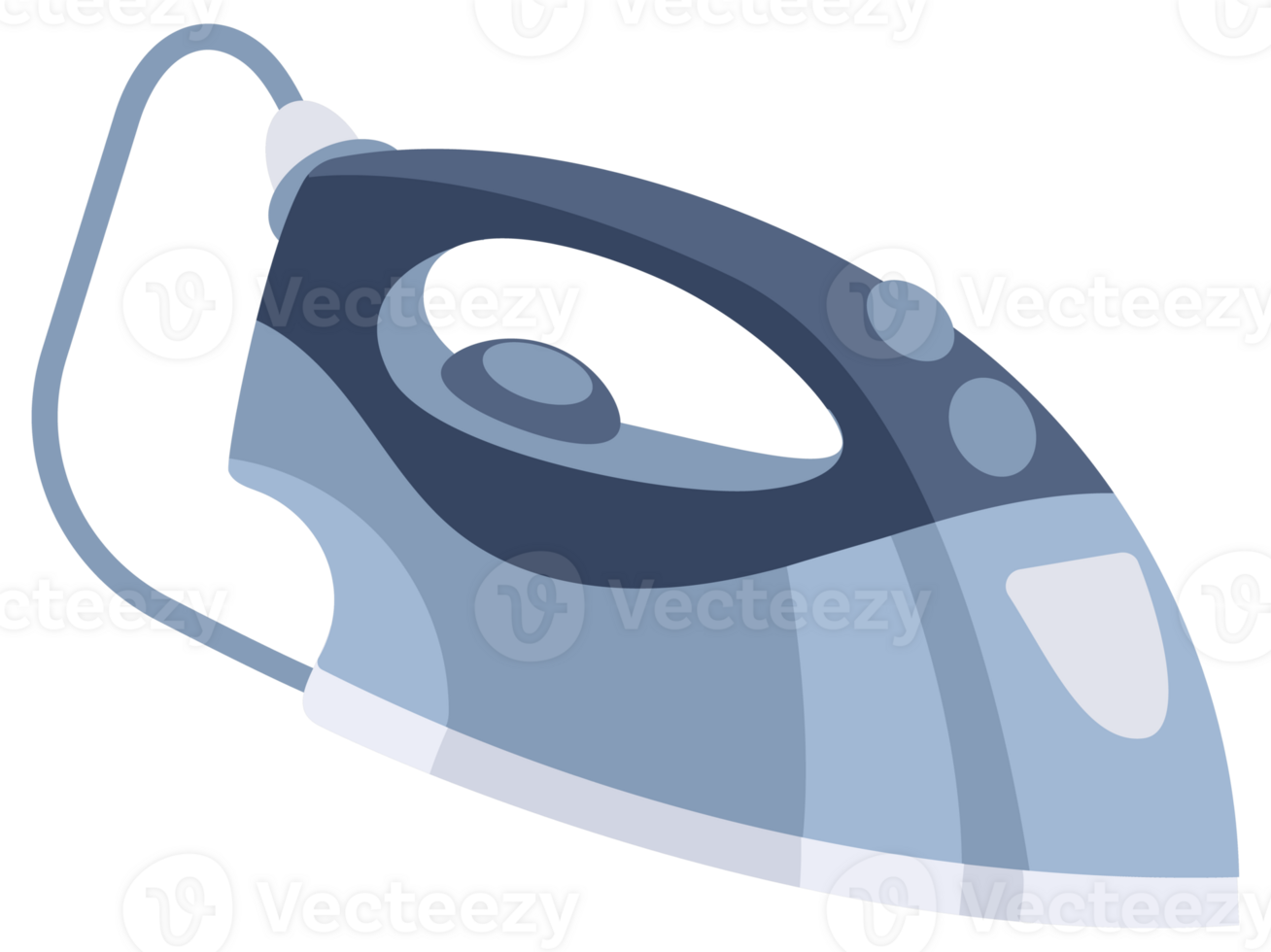 Four different types of irons are shown in a row. The irons are blue, yellow, and orange. png