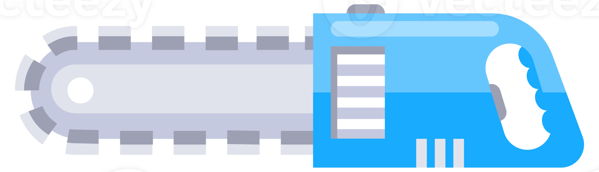 Set of blue power tools for construction works and repairing including a chainsaw, a circular saw, a jigsaw and a drill. png