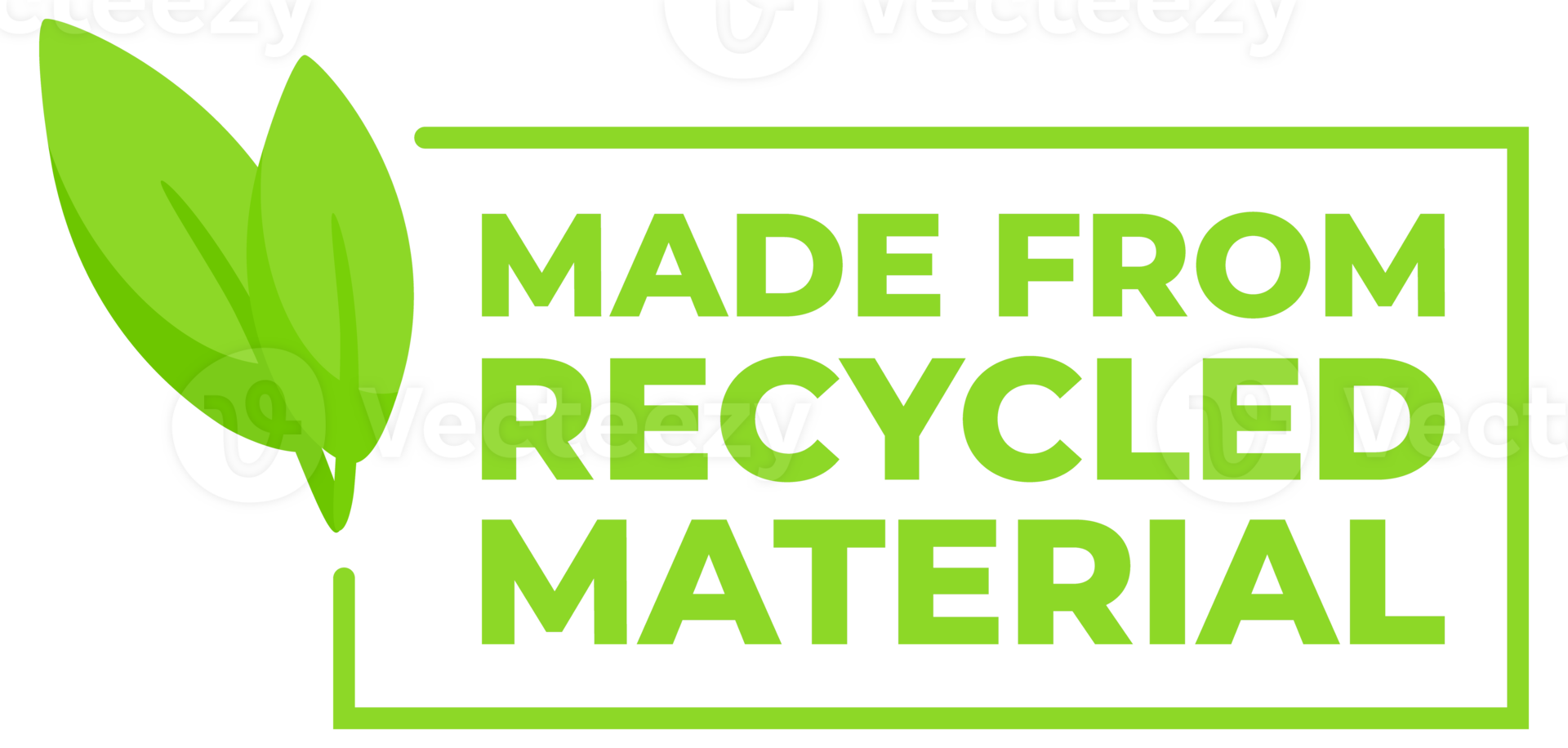 Set of labels indicating products are made from recycled material, featuring a green color scheme and leaf emblem for eco-awareness. png
