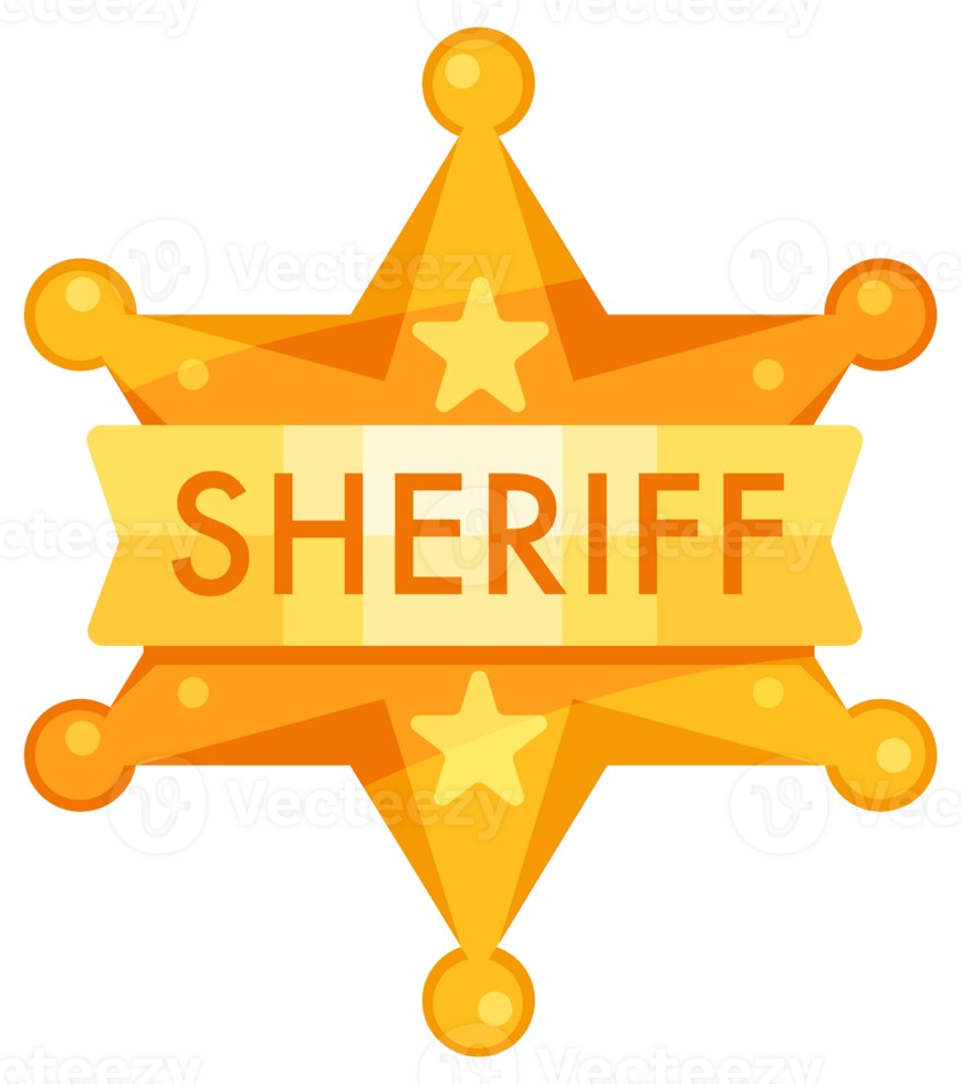 Four golden sheriff badges with stars are representing law enforcement in wild west png