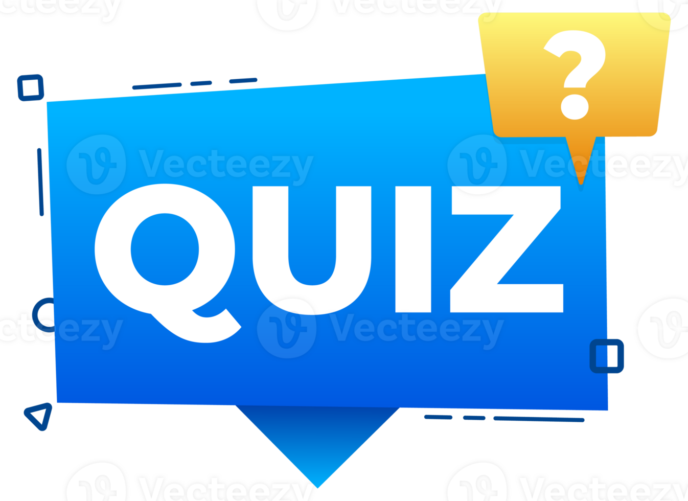 Blue and yellow speech bubble announcing online quiz png