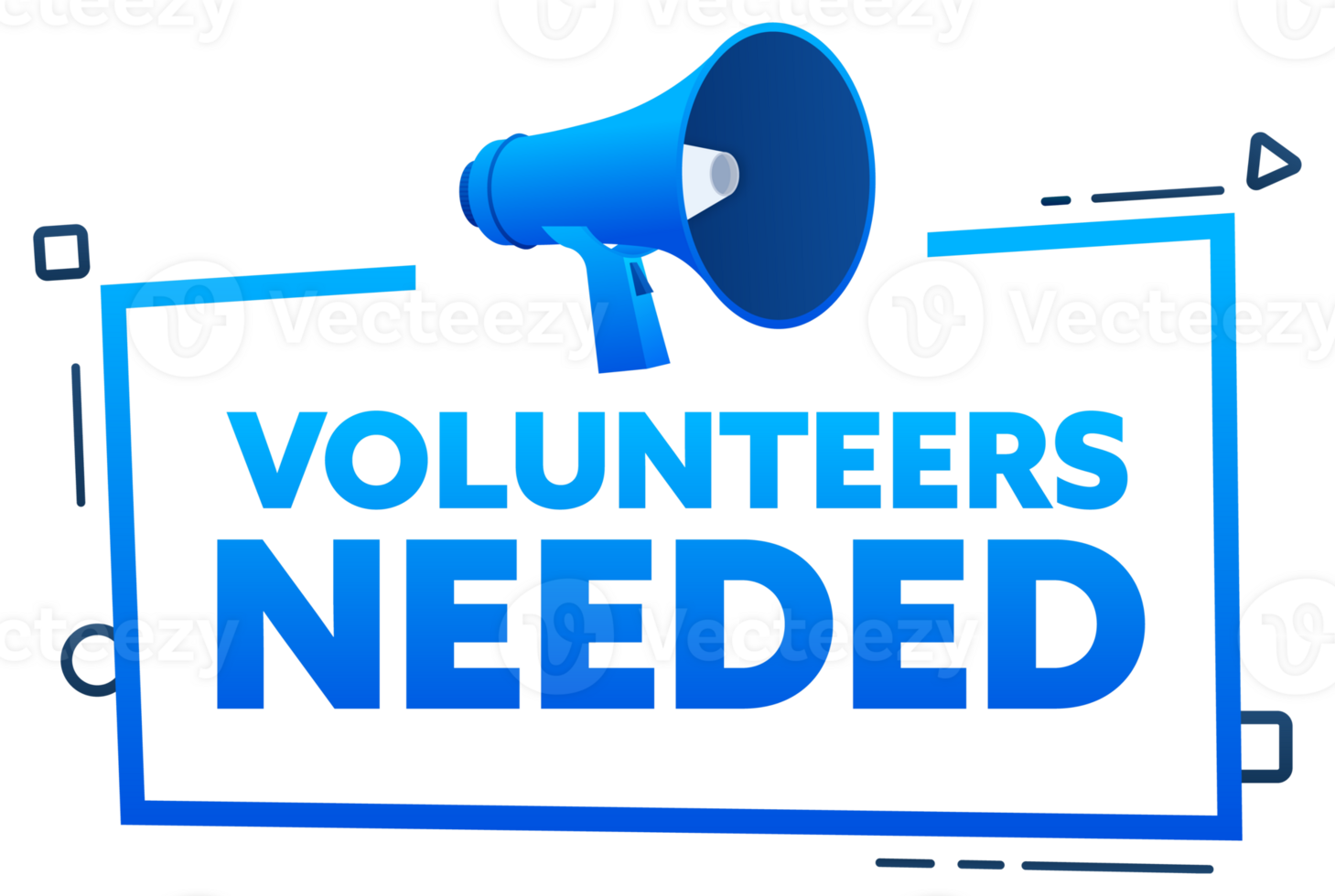 Megaphone with Volunteers needed speech bubble banner. Promotion and advertising label. stock illustration png