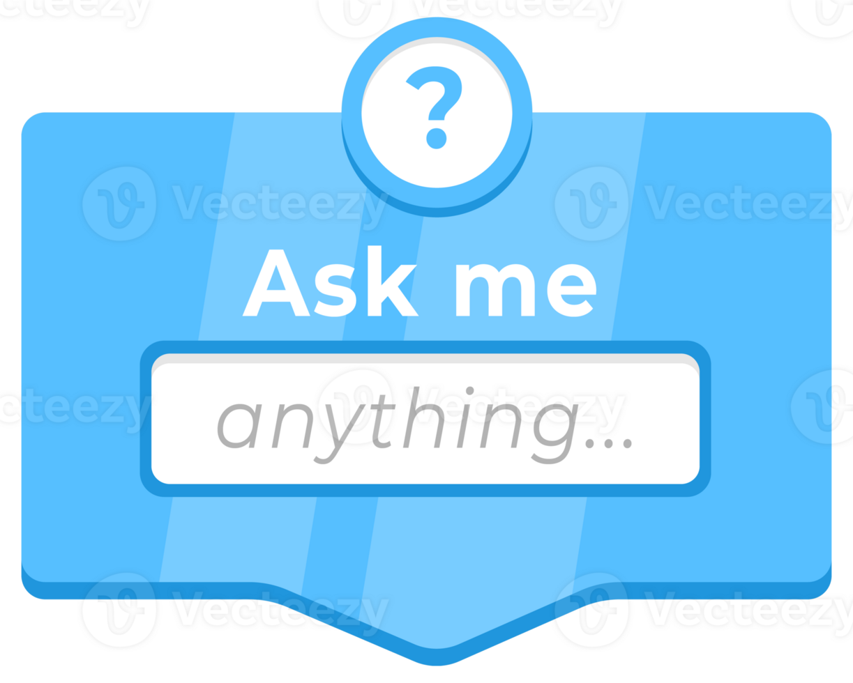 Ask me anything interactive banner design with question mark, a modern for FAQs, support services, and help forums png