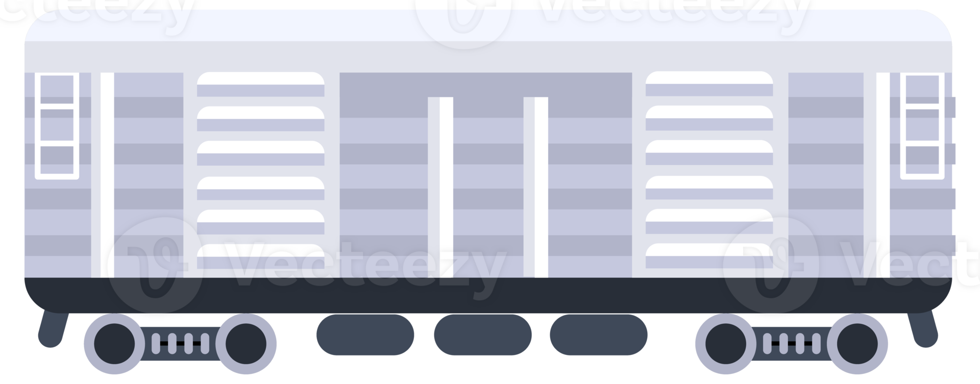 Different types of train cars, showing both front and side views, for transportation and logistics concepts png