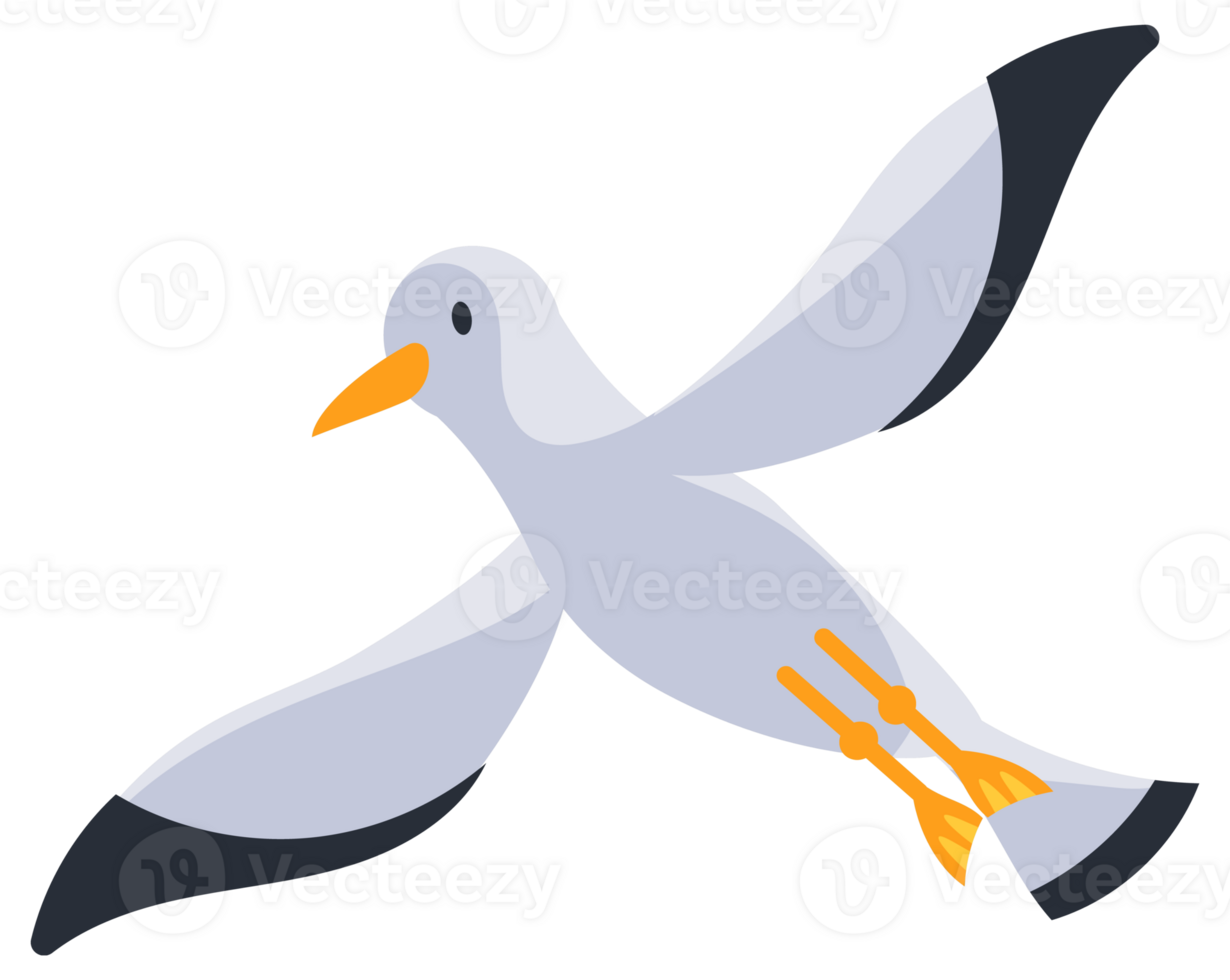 Set of cartoon seagulls standing and flying with spread wings png