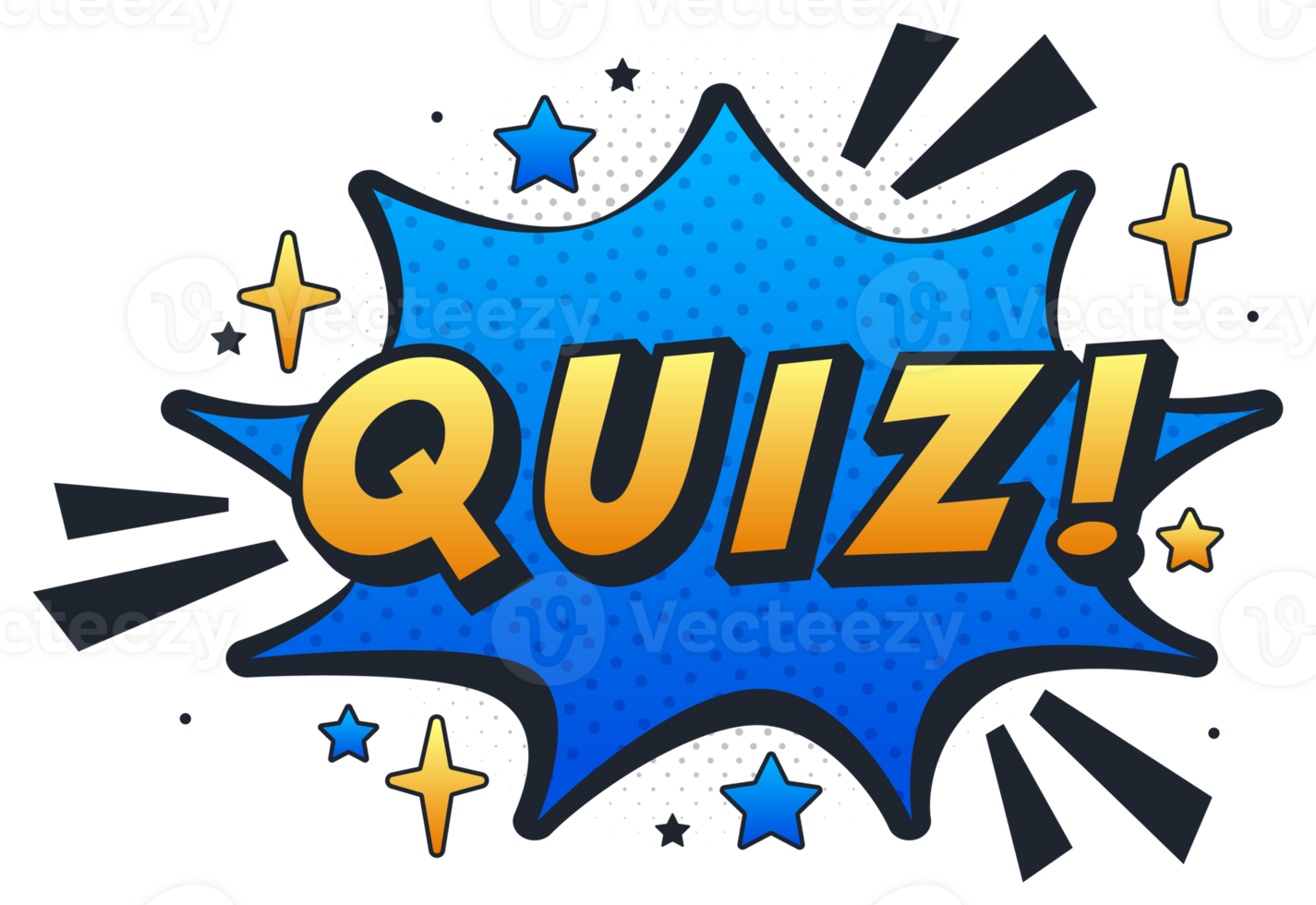 Quiz comic book style speech bubble announcing a quiz png
