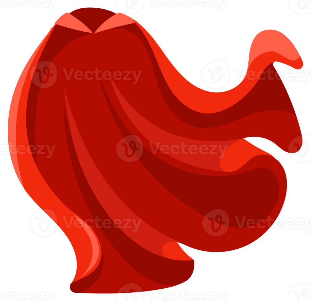 Six illustrations of a red superhero cloak, moving in the wind and suitable for comic books or fantasy png