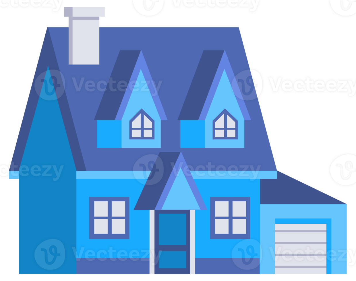 Set of colorful residential houses with garage and chimney, different architecture styles for city and village png