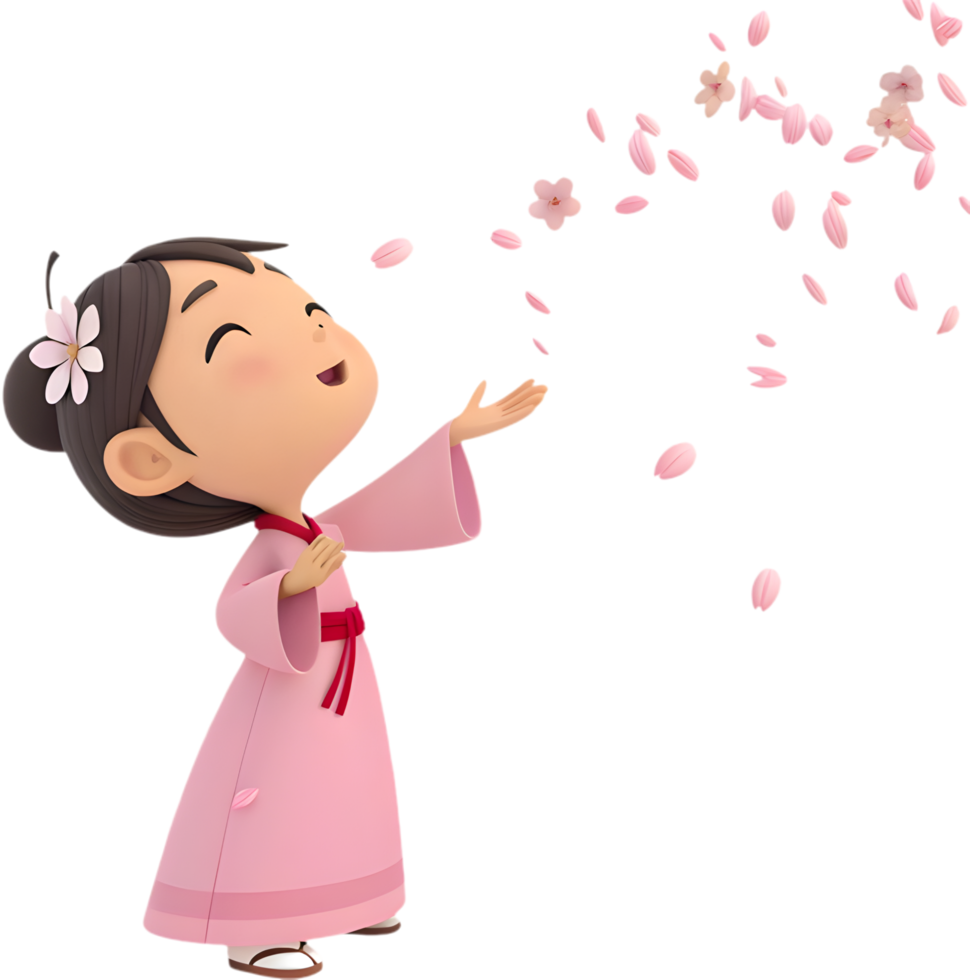 Adorable Cartoon Art Celebrating Springs Cherry Blossom Festival Scenery. . png