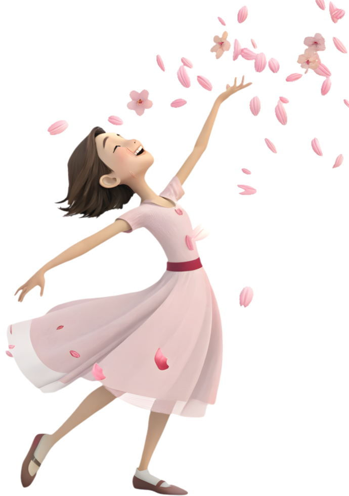 Cheerful Cartoon Characters in a Vibrant Springtime Cherry Festival. . png
