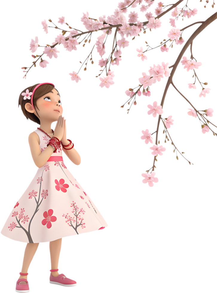 Vibrant Festival Clipart Featuring Blossoming Trees and Cartoon Characters. . png