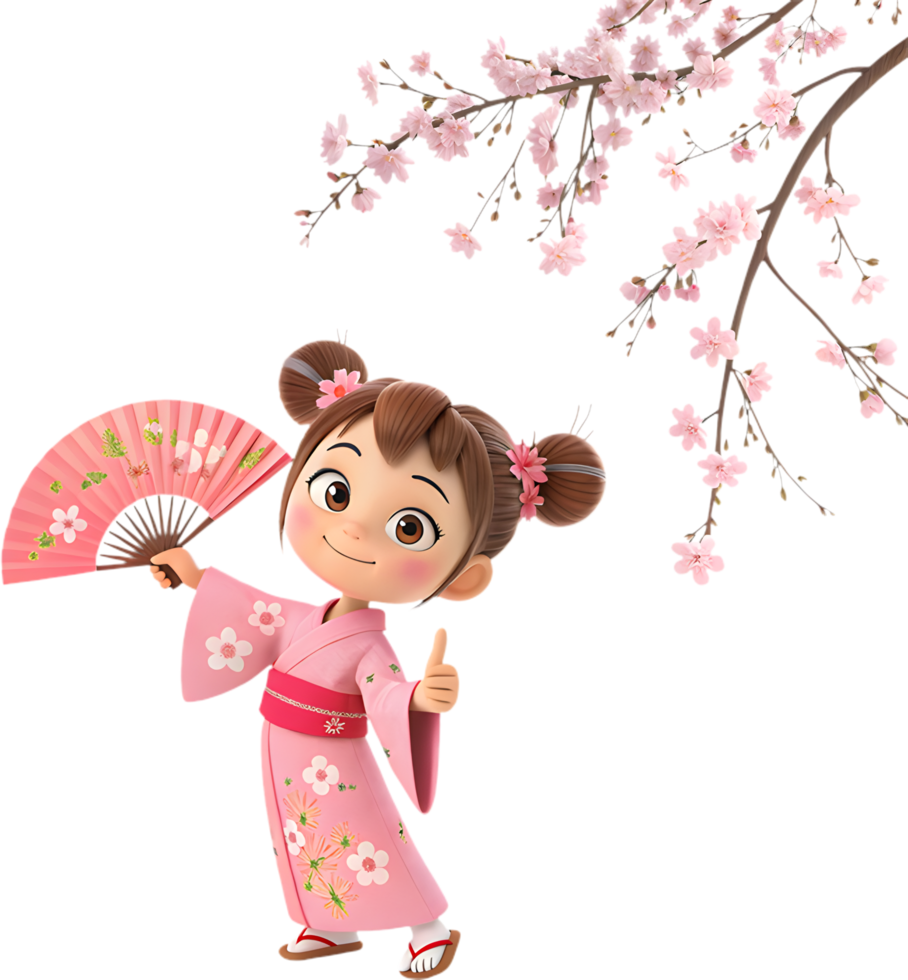 Vibrant Cherry Blossom Festival with Delightful Springtime Cartoon Figures. . png