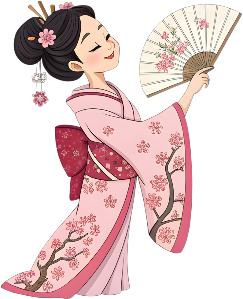 Adorable Springtime Art of Characters Enjoying Cherry Blossom Scenes. . png