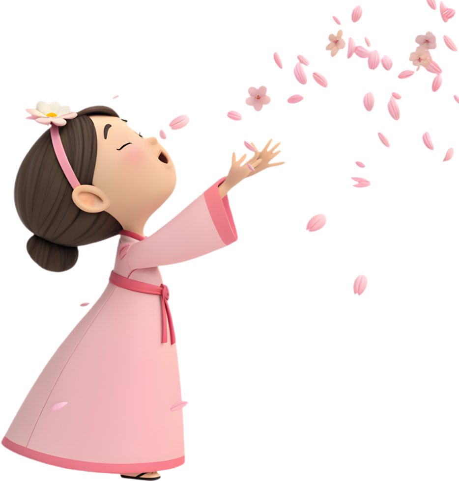 Cheerful Cartoon Characters in a Vibrant Springtime Cherry Festival. . png