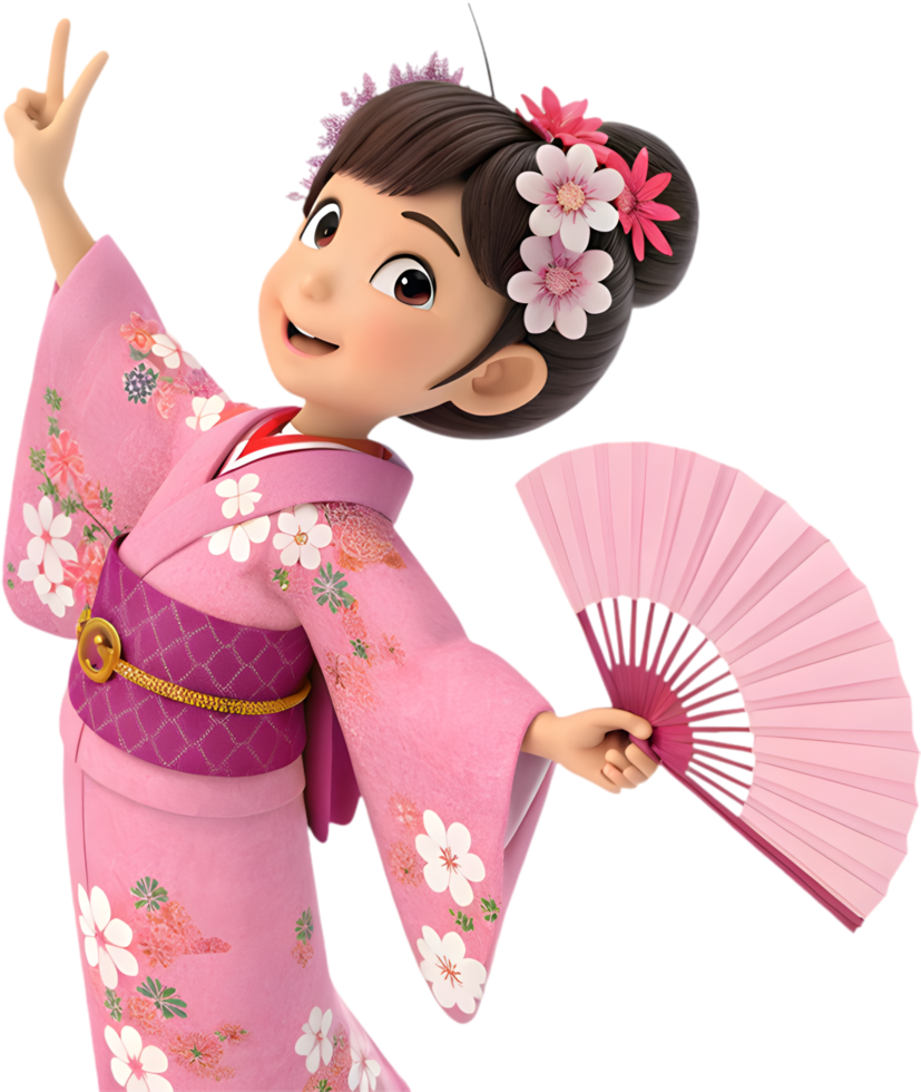 Vibrant Cherry Blossom Festival Scenes with Happy Cartoon Characters. . png