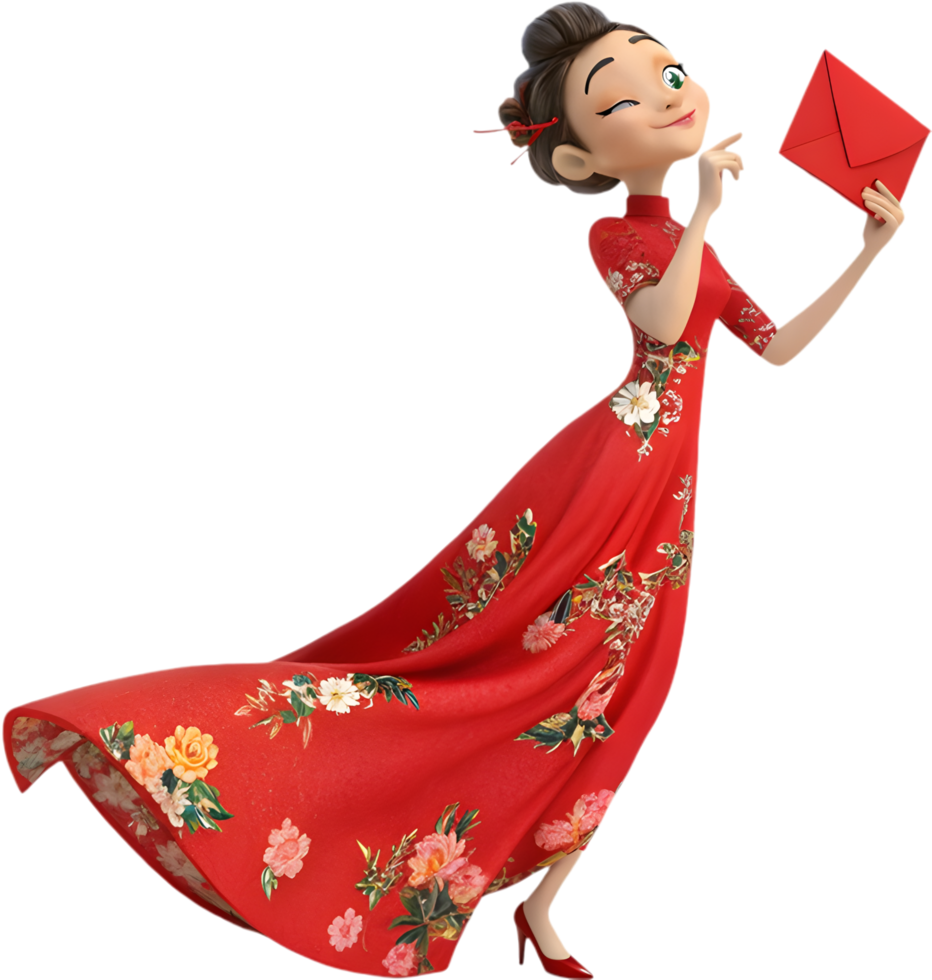 Chinese New Year Clipart Featuring Adorable Cartoon Girls Poses. . png