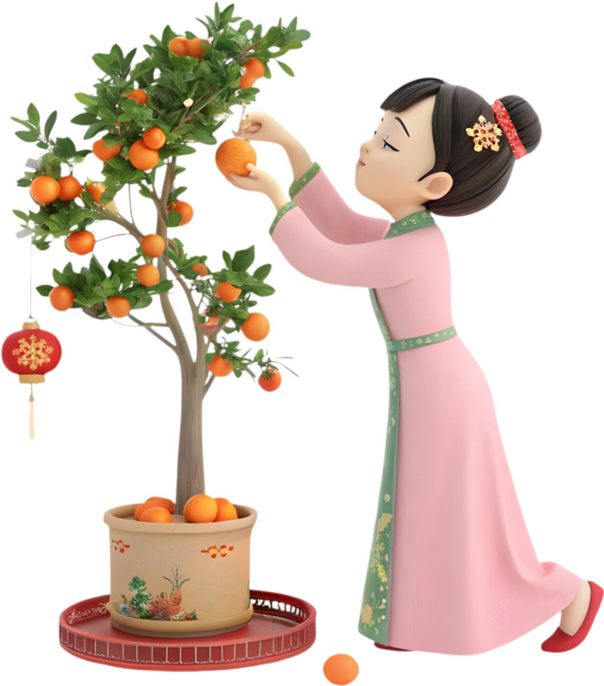 Adorable Girls in Beautiful Cartoon Style for Chinese New Year Clipart. . png