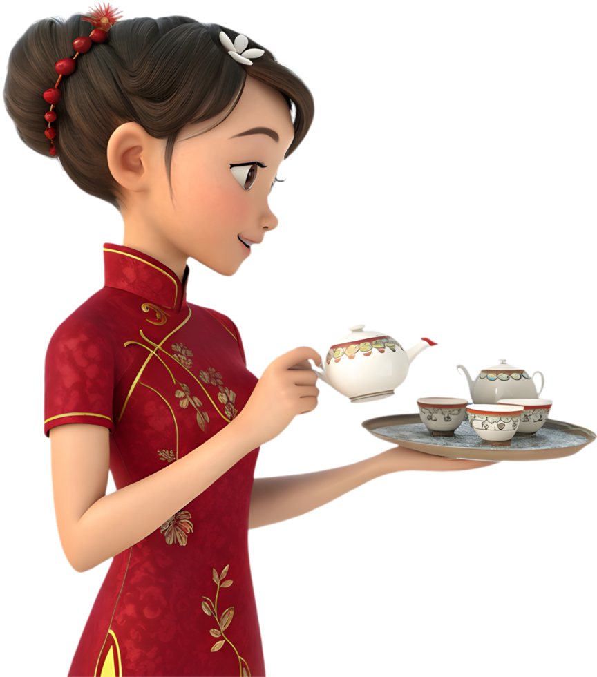 Beautifully Dressed Cartoon Girls Adding Charm to New Year Festival. . png