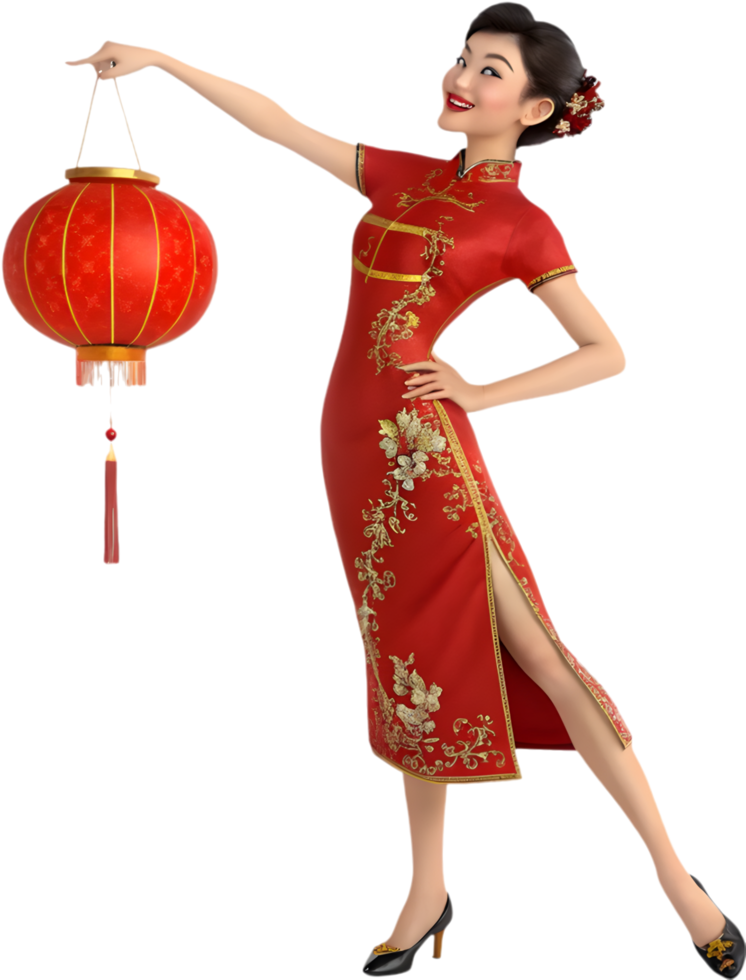 Cute and Cheerful Girls Posing for Chinese New Year Clipart. . png