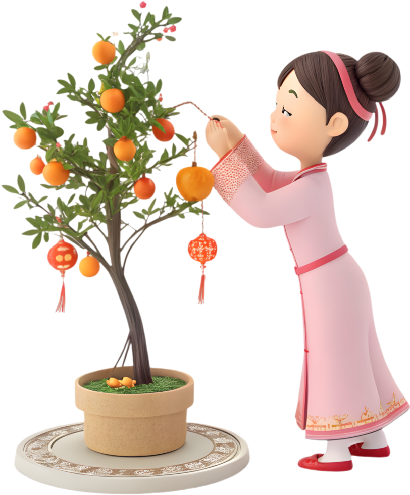 Stylish Cartoon Girls Celebrating Chinese New Year with Graceful Poses. . png