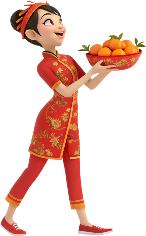 Beautiful Cartoon Girls in Stunning Attire for New Year Decorations. . png