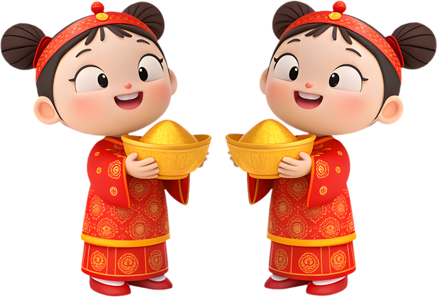 Stylish Cartoon Characters Enjoying Chinese New Year Festival Together. . png
