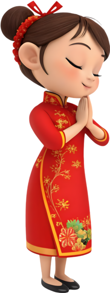 Lovely Cartoon Girls Posing at Vibrant Chinese New Year Festival. . png