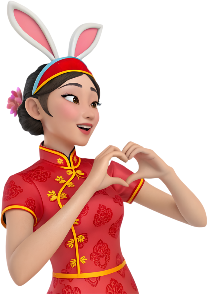 Beautiful Girls Posing at the Chinese New Year Festival Joyfully. . png