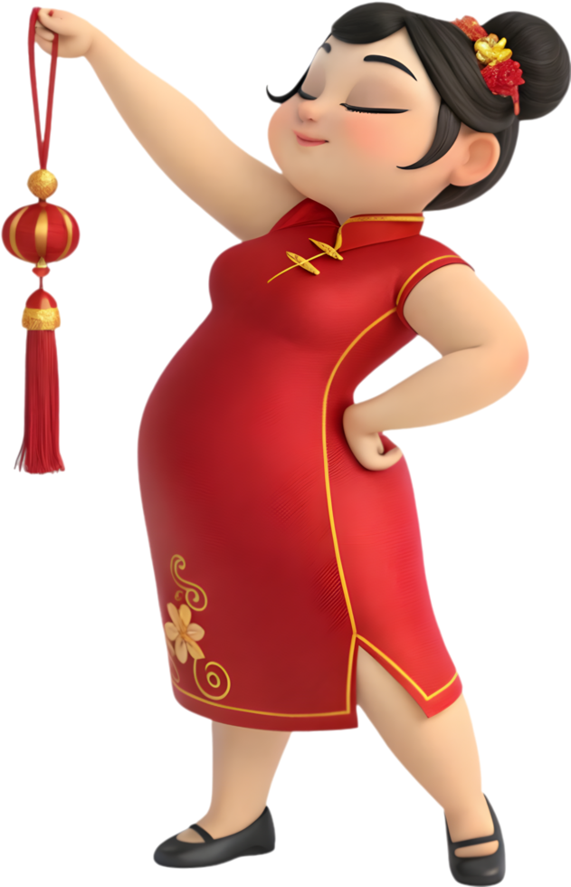 Cartoon Girls Celebrating Chinese New Year in Traditional Festive Outfits. . png