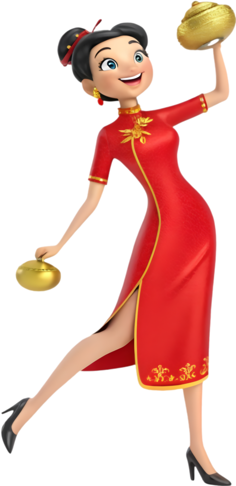 Charming Clipart of Cartoon Girls at Chinese New Year Festival. . png