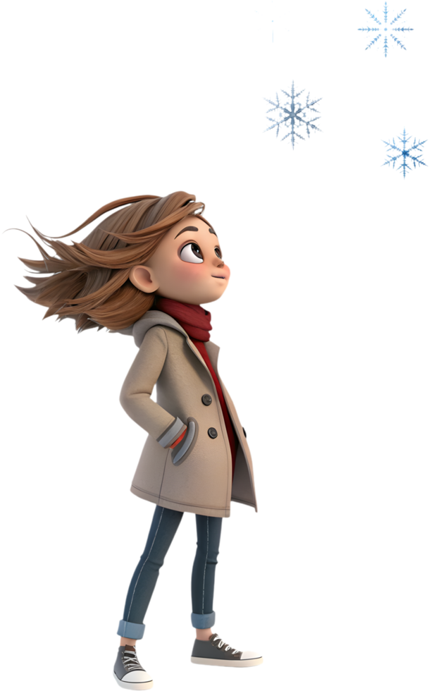 Adorable Cartoon Girls Capturing Festive Winter Joy for Christmas. . png