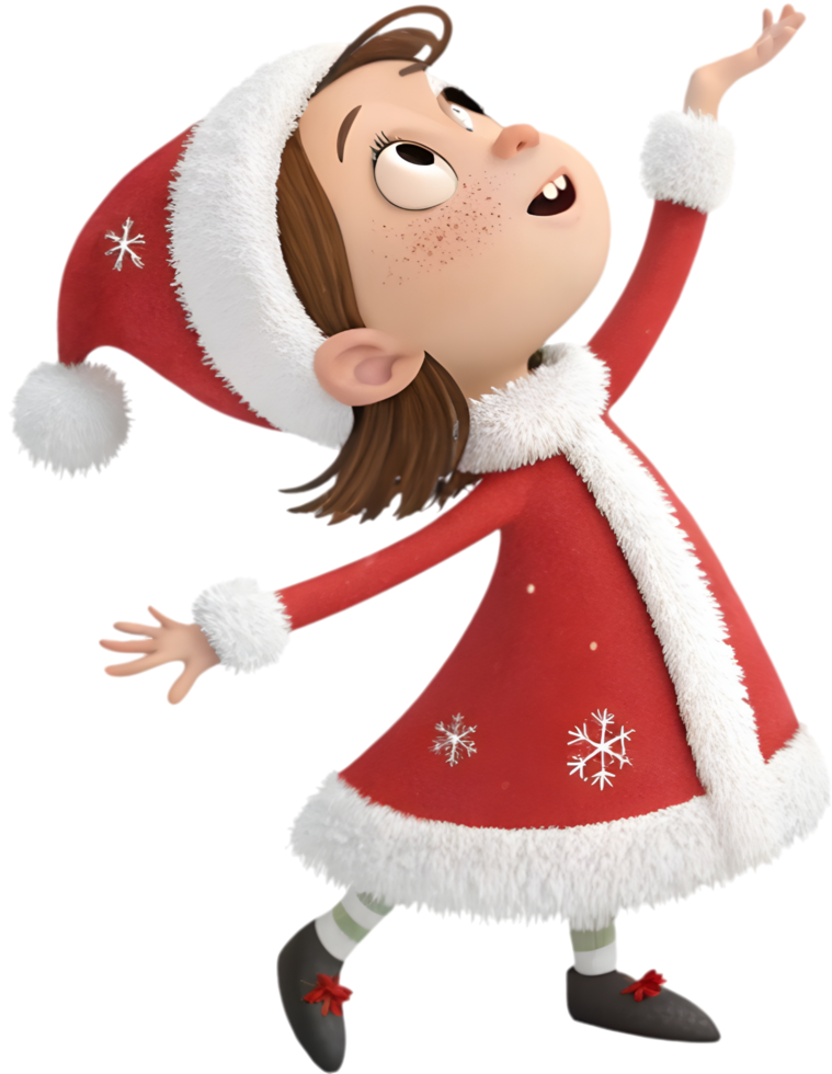 Adorable Cartoon Girl Captures Christmas Joy in Santa Outfit. . png