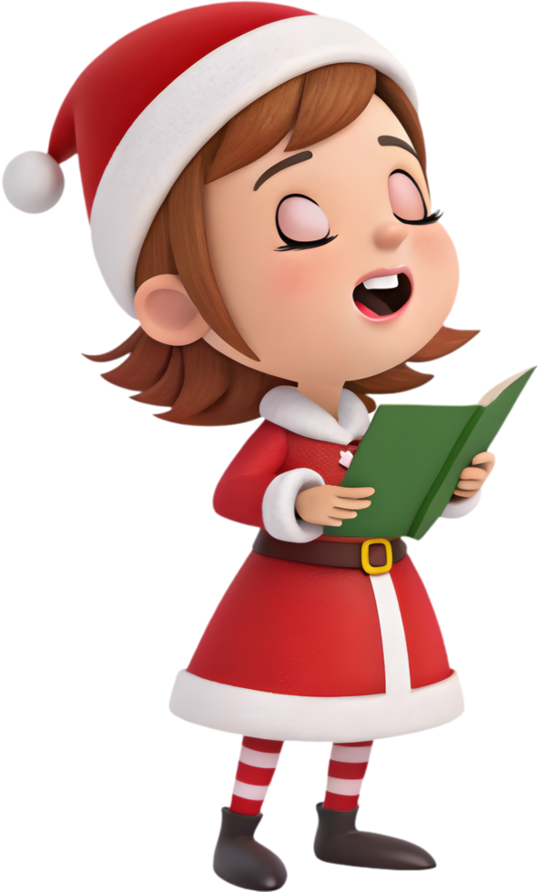 Celebrate Christmas Joy with Lovely Cartoon Girl in Santa. . png