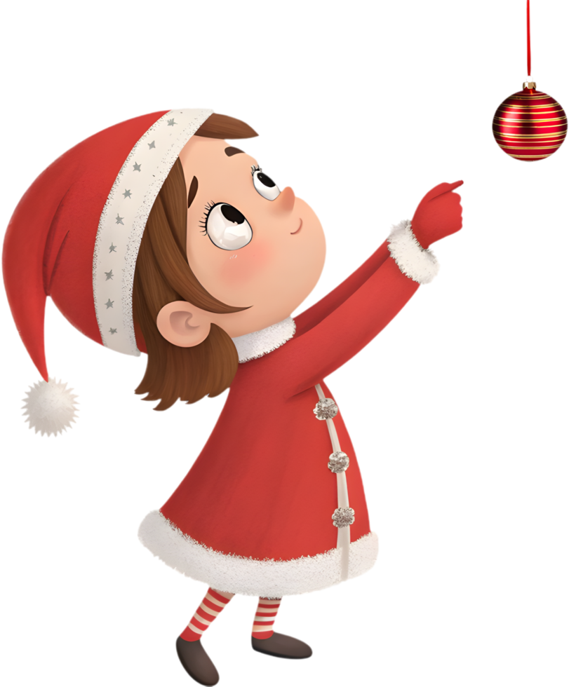 Celebrate Christmas with Adorable Cartoon Girl in Festive Santa. . png