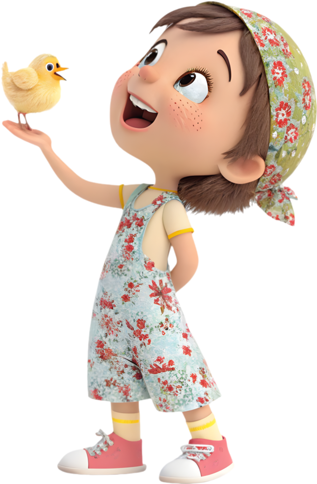 Adorable Cartoon Girls Capturing Easter Festival Magic in Style. . png
