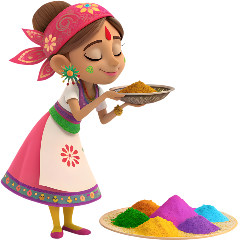 Vibrant Holi Celebration Clipart Featuring Happy Cartoon Girls. . png