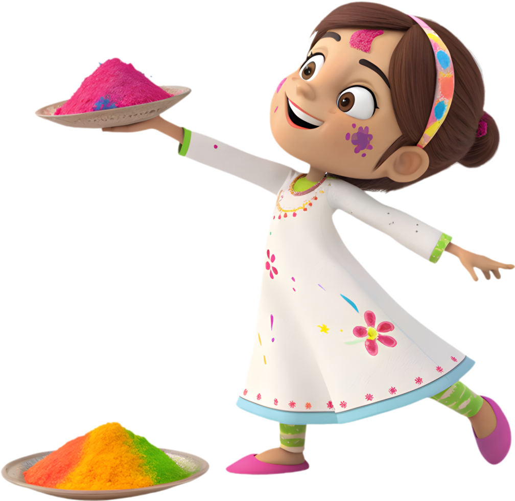 Happy Holi Clipart Featuring Vibrant Cartoon Girls in Celebration. . png