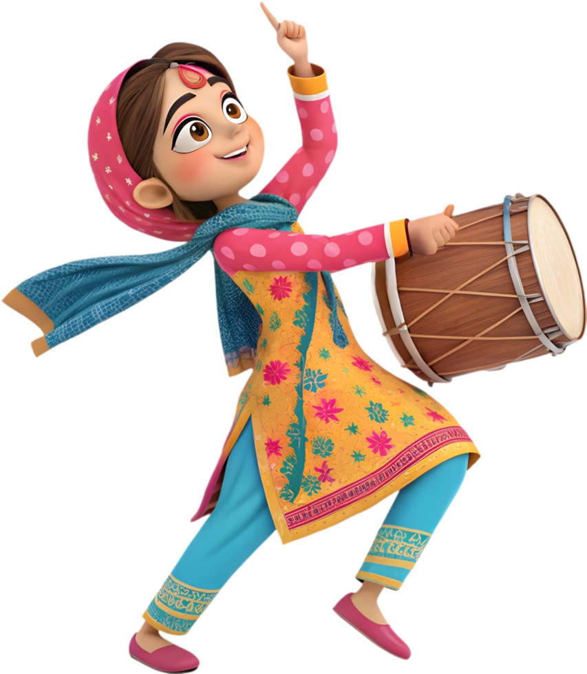Beautiful Girls Posing for Lohri Celebration in Clipart Style. . png