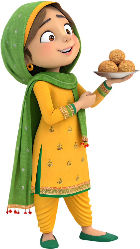 Lohri Festival Clipart with Beautiful Girls in Colorful Attire. . png