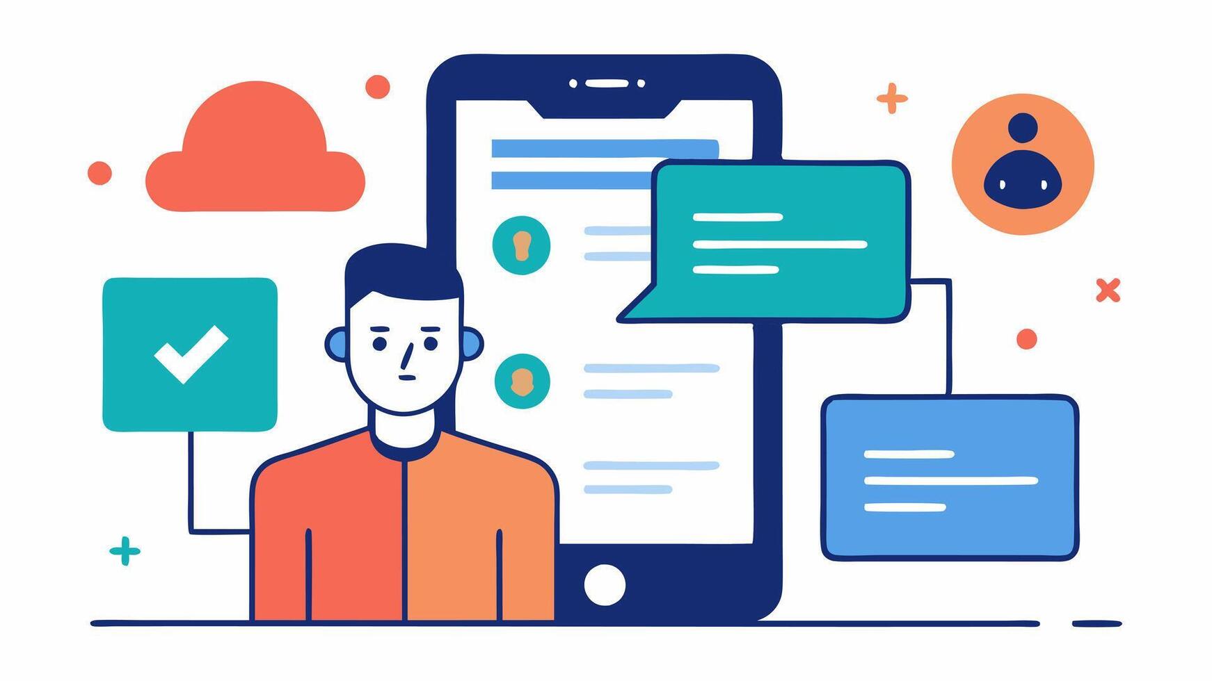 User Report Functionality An illustrated smartphone showing a user reporting content with the options highlighted by an AI assistant making the process simple and intuitive.. vector