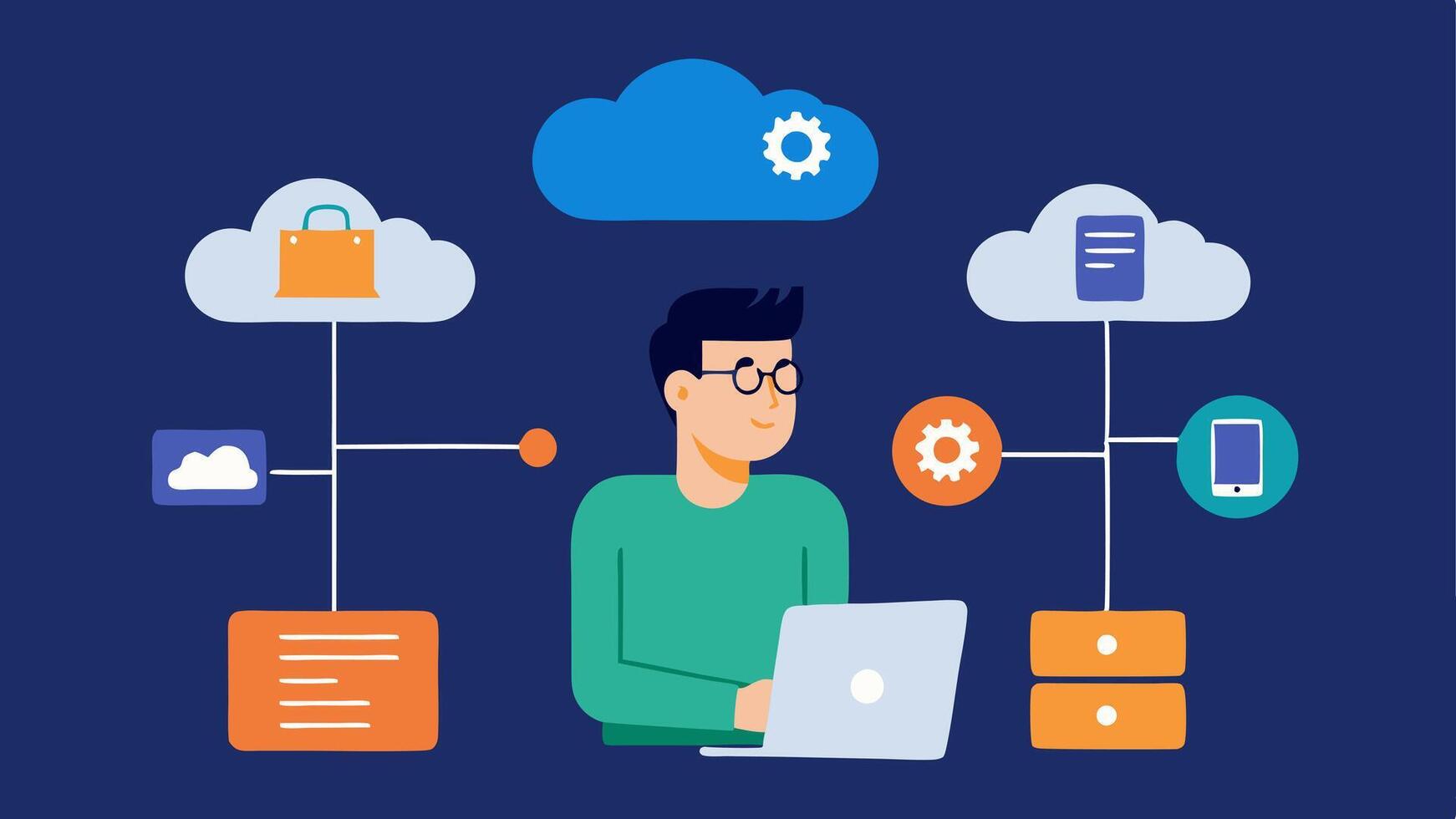 These descriptions would help in visualizing the dynamic role of a Cloud Solutions Architect in designing and managing cloudbased systems for various businesses.. vector