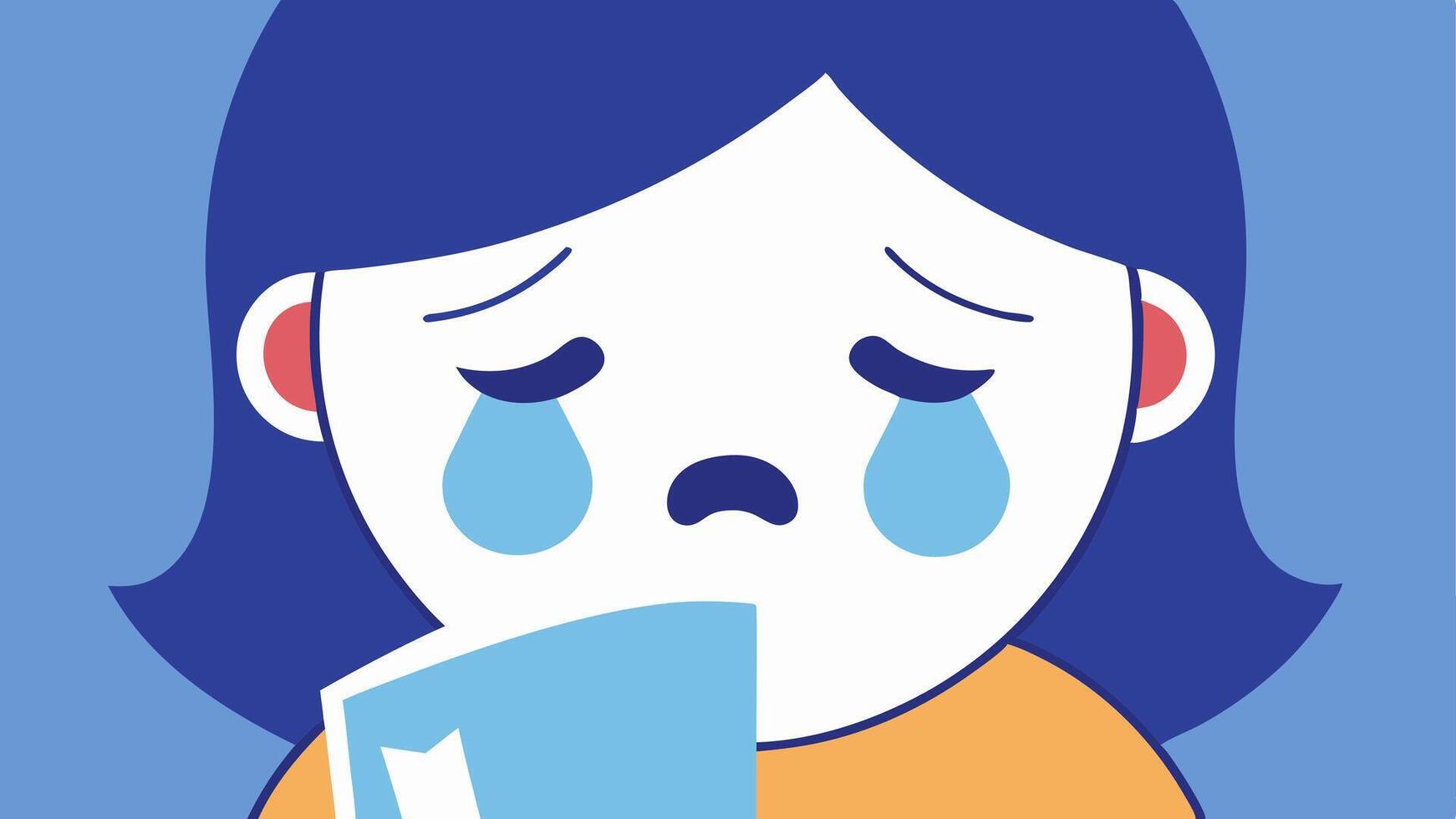 Tears and Tissue A closeup of the victims face capturing a tear rolling down their cheek as they read with a tissue box visible nearby.. vector