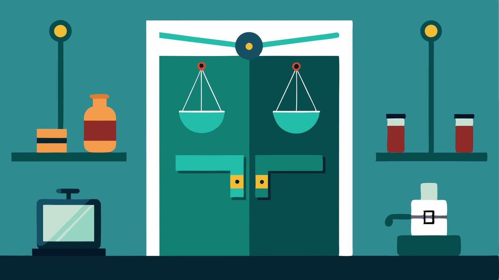Scales and Weighing Equipment A section of the evidence room with scales and measuring tools for weighing substances clearly tagged for forensic use.. vector