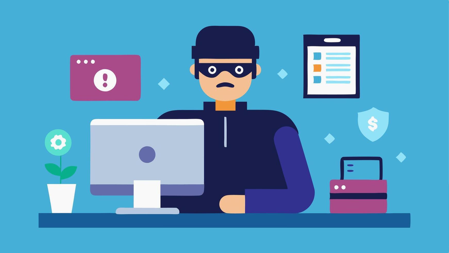 Tech Savvy Forger An individual working on a computer with software open that shows digital money design tools and security features being bypassed.. vector