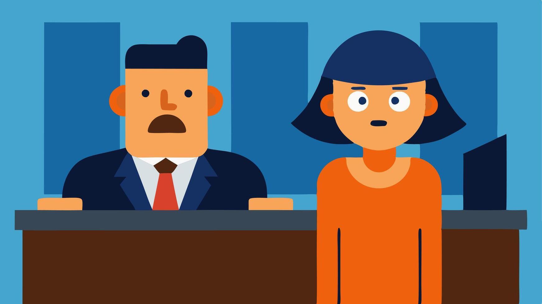 Suspect Reaction The suspect has a surprised or defensive look while the witness points at them capturing the contrast of emotions in the courtroom.. vector