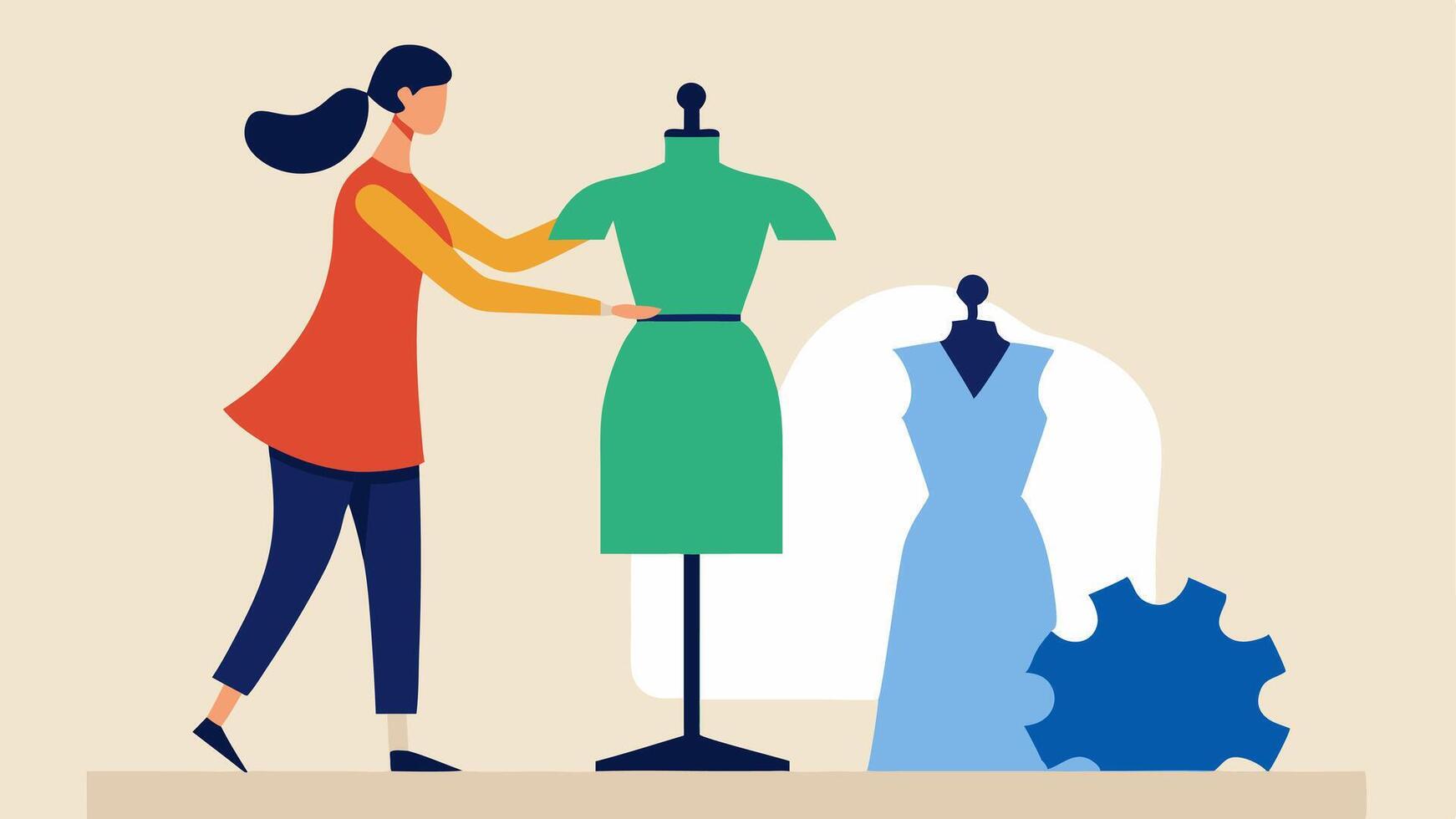 Prototype Development A designer d an outfit on a dress form made from recycled paper experimenting with new shapes and styles.. vector