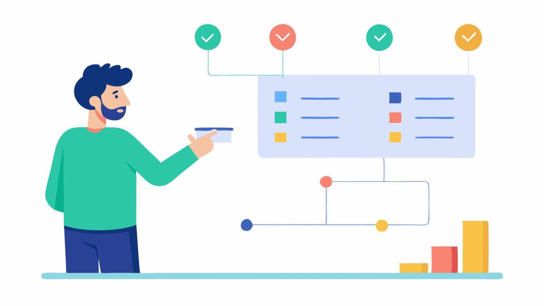 Strategic Roadmap The consultant reveals a strategic roadmap on the wall showing milestones for transitioning to a subscriptionbased service over time.. vector